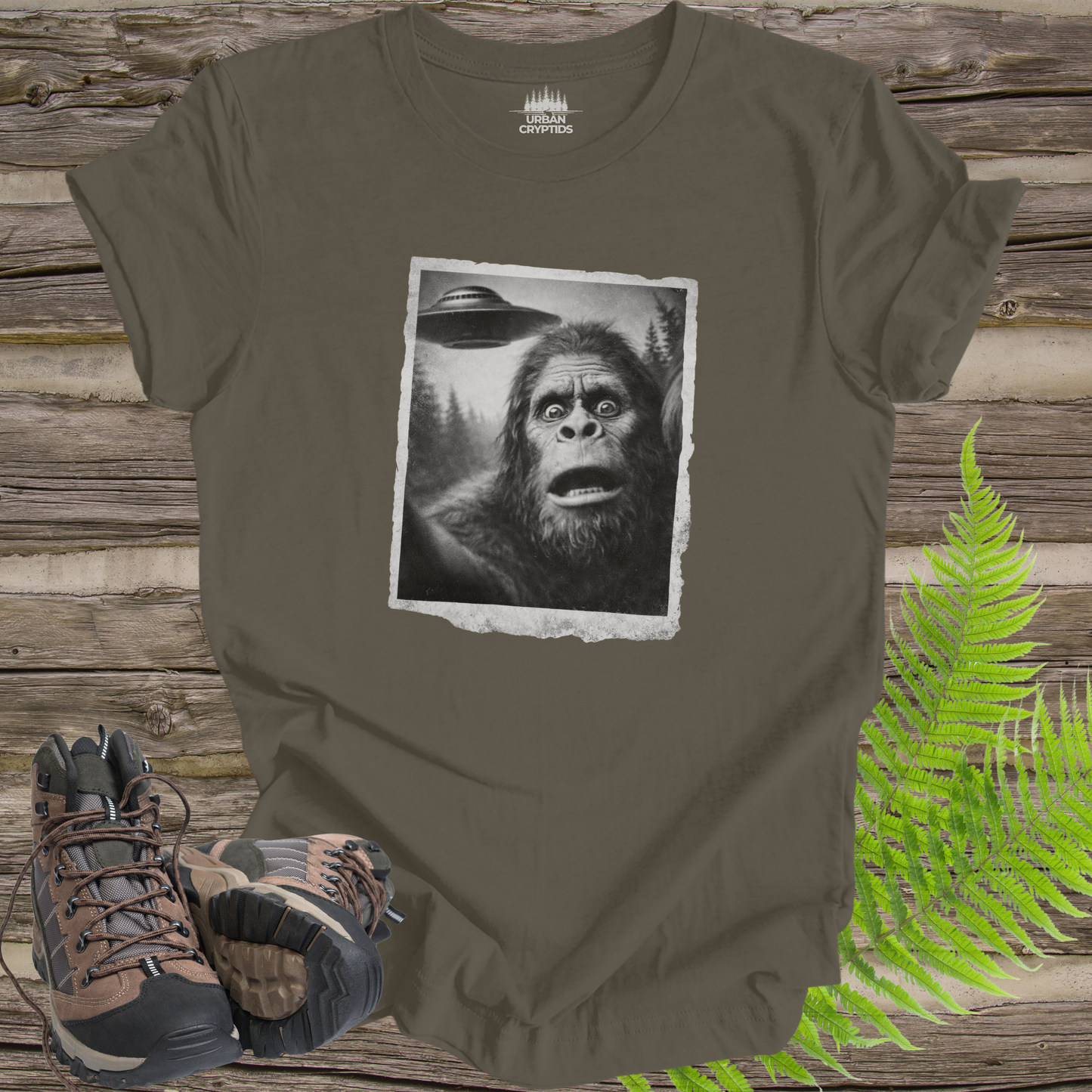 Bigfoot UFO Encounter T-Shirt – Vintage Found Photo Cryptid Tee