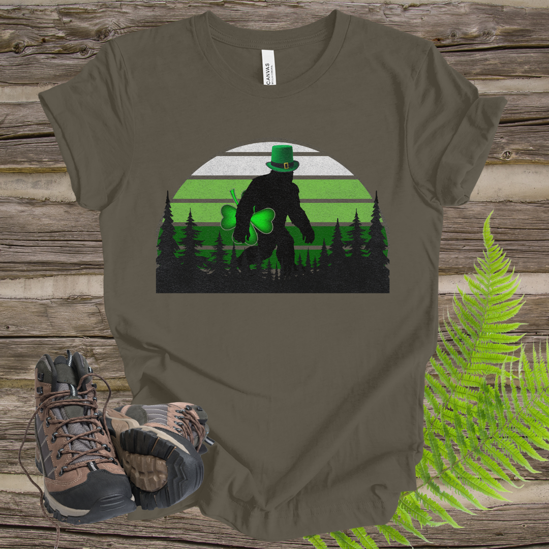 Bigfoot St. Patrick's Day tee Leprechaun Hat and 4-Leaf Clover