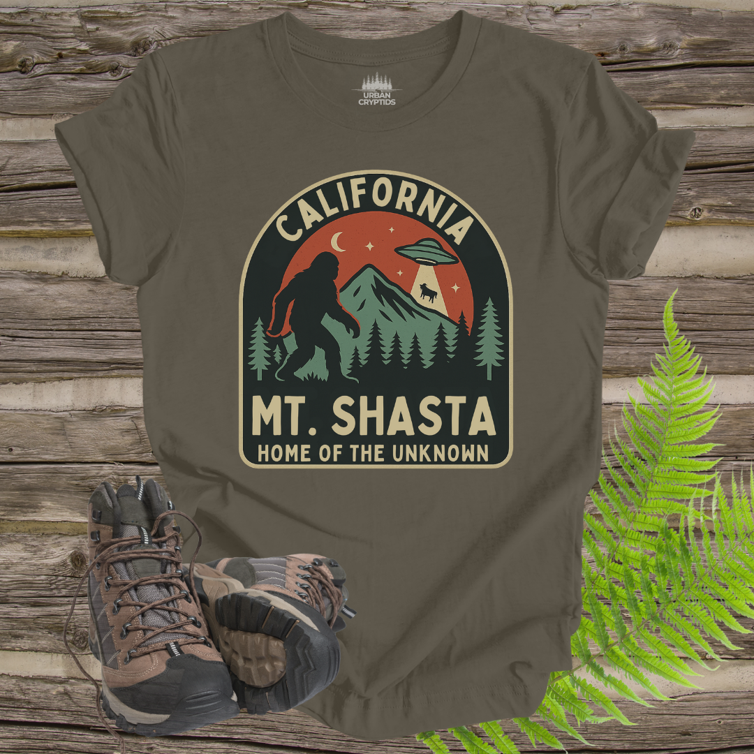 Mt. Shasta Bigfoot & UFO T-Shirt – Home of the Unknown (California Design)