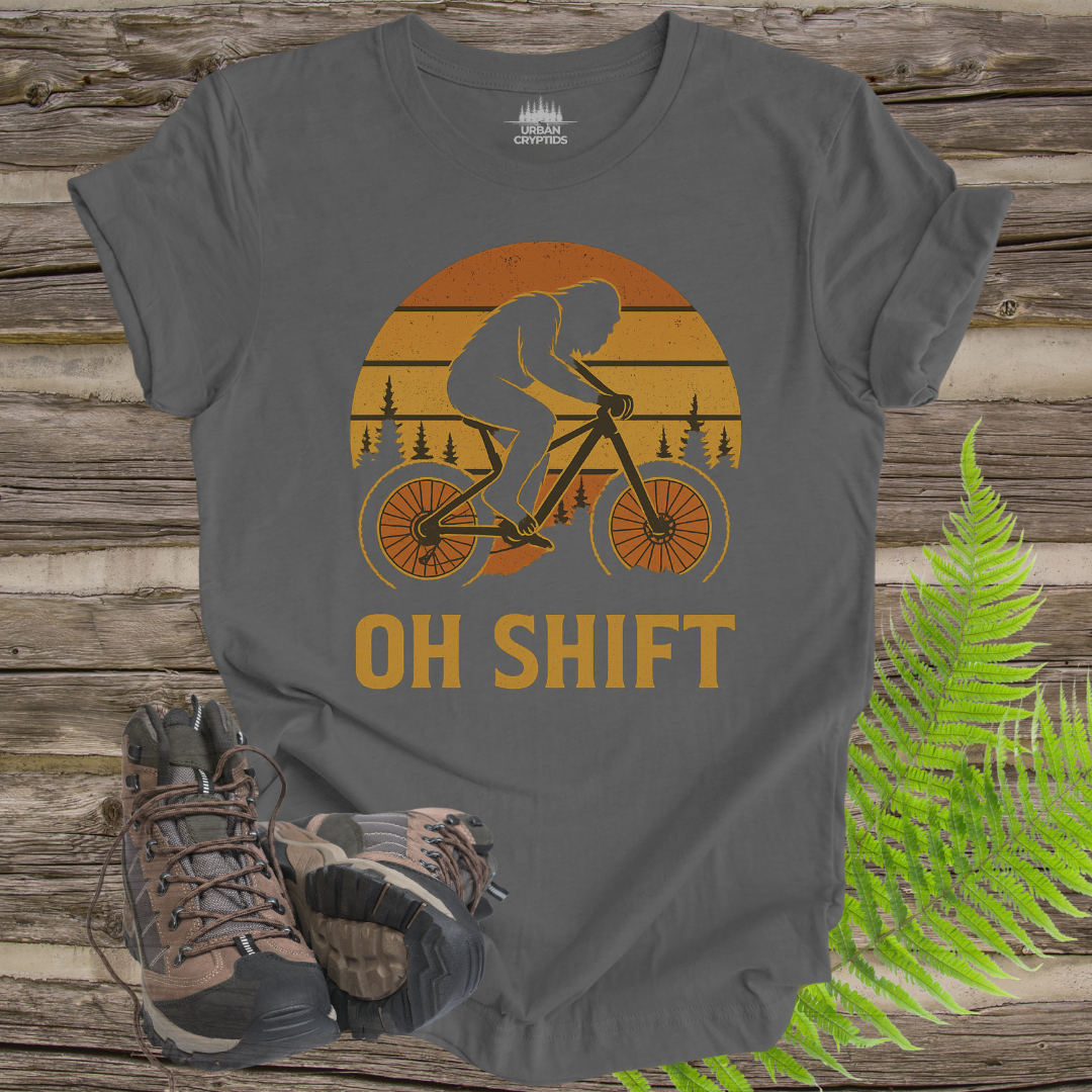 Oh Shift – Funny Bigfoot Mountain Bike T-Shirt (Retro Cycling Design)