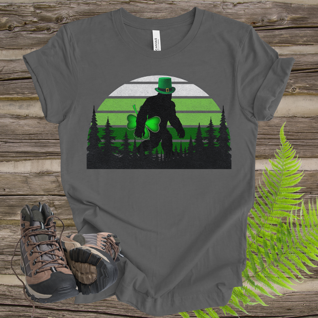 Bigfoot St. Patrick's Day tee Leprechaun Hat and 4-Leaf Clover