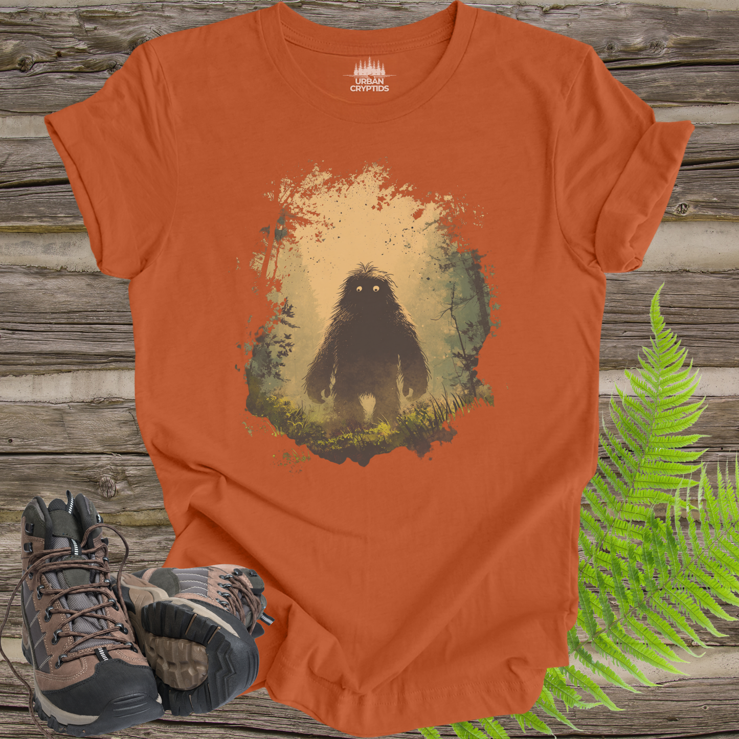 Mysterious Bigfoot Forest Shirt – Moody Sasquatch Glow Eyes Tee, Cryptid Aesthetic Shirt, Vintage Paranormal Art Tee