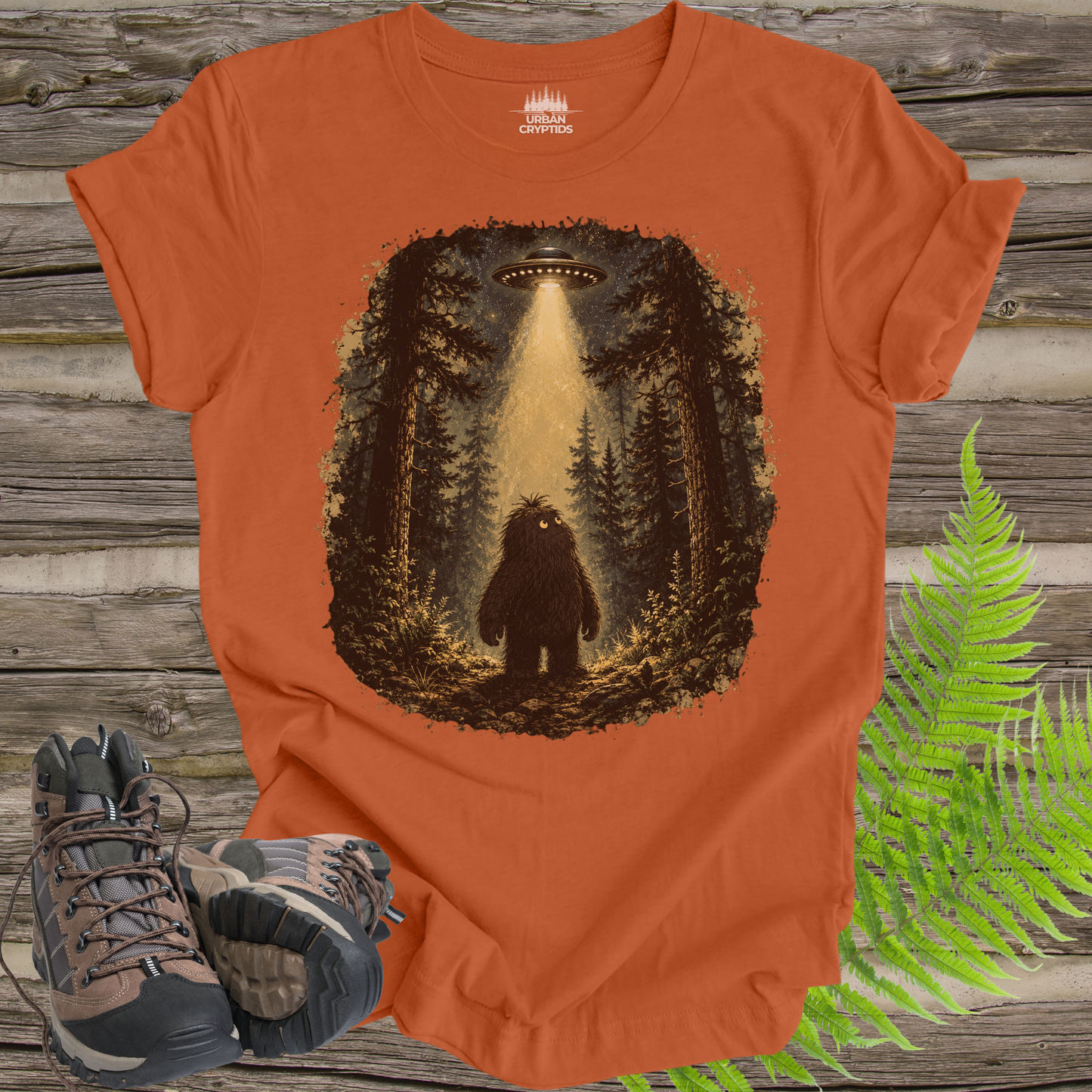 Bigfoot UFO T-Shirt – Sasquatch Alien Encounter Graphic Tee
