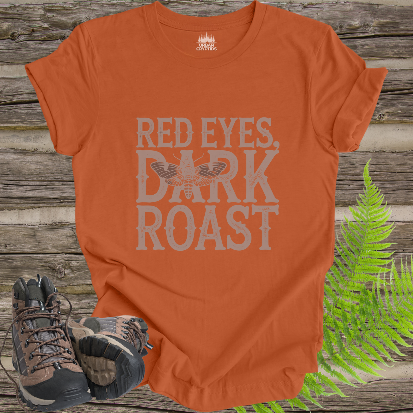Red Eyes, Dark Roast T-Shirt | Mothman Coffee Graphic Tee | Funny Cryptid Caffeine Shirt