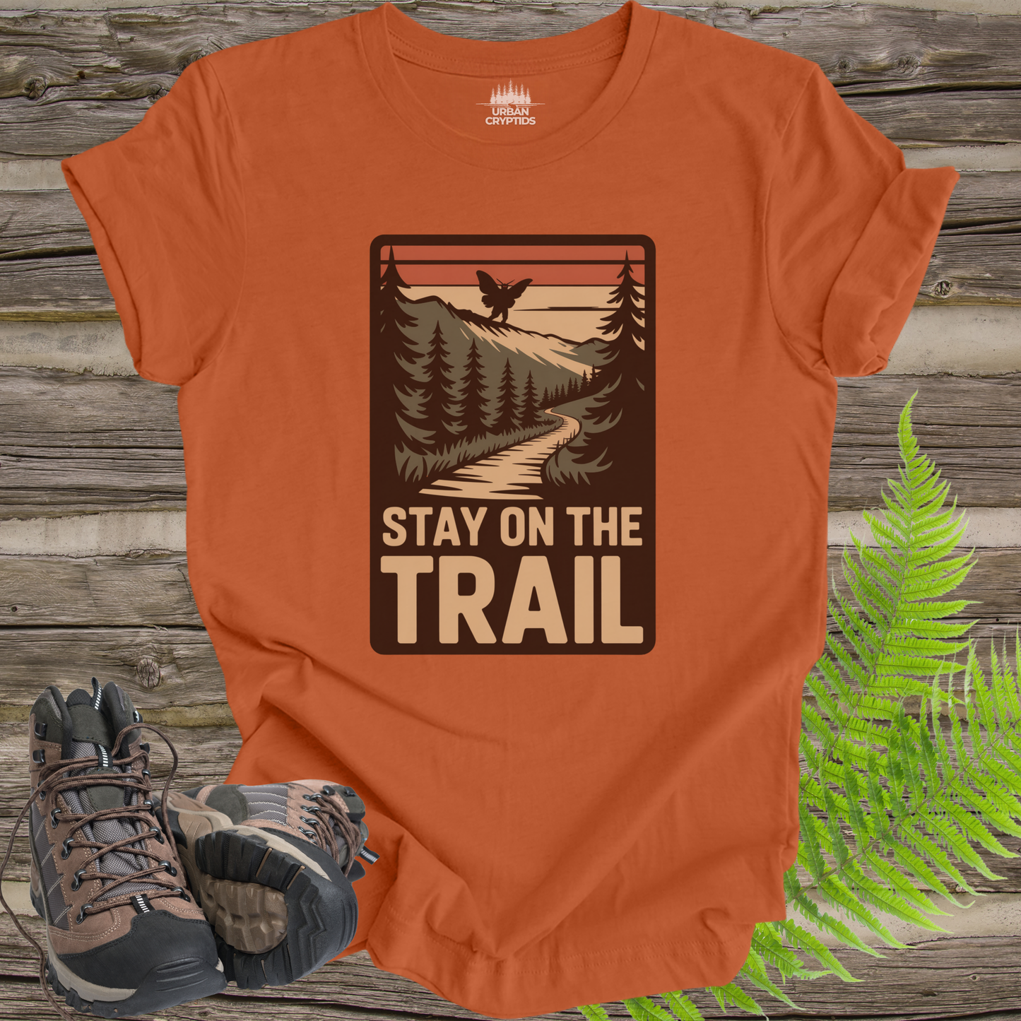 Stay on the Trail Mothman Cryptid Hiking T-Shirt