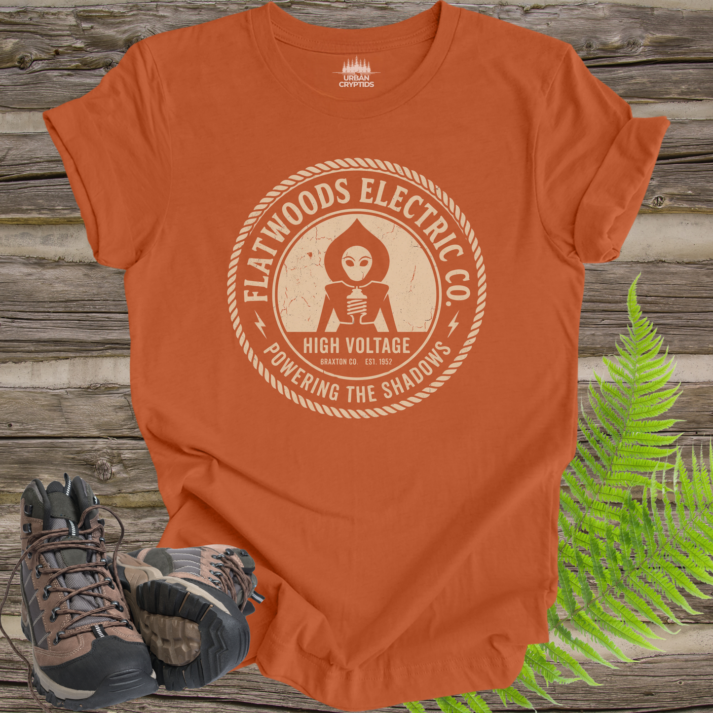 Flatwoods Electric Co Shirt – Alien Utility Company Tee, Flatwoods Monster T-Shirt, UFO Cryptid Logo Shirt