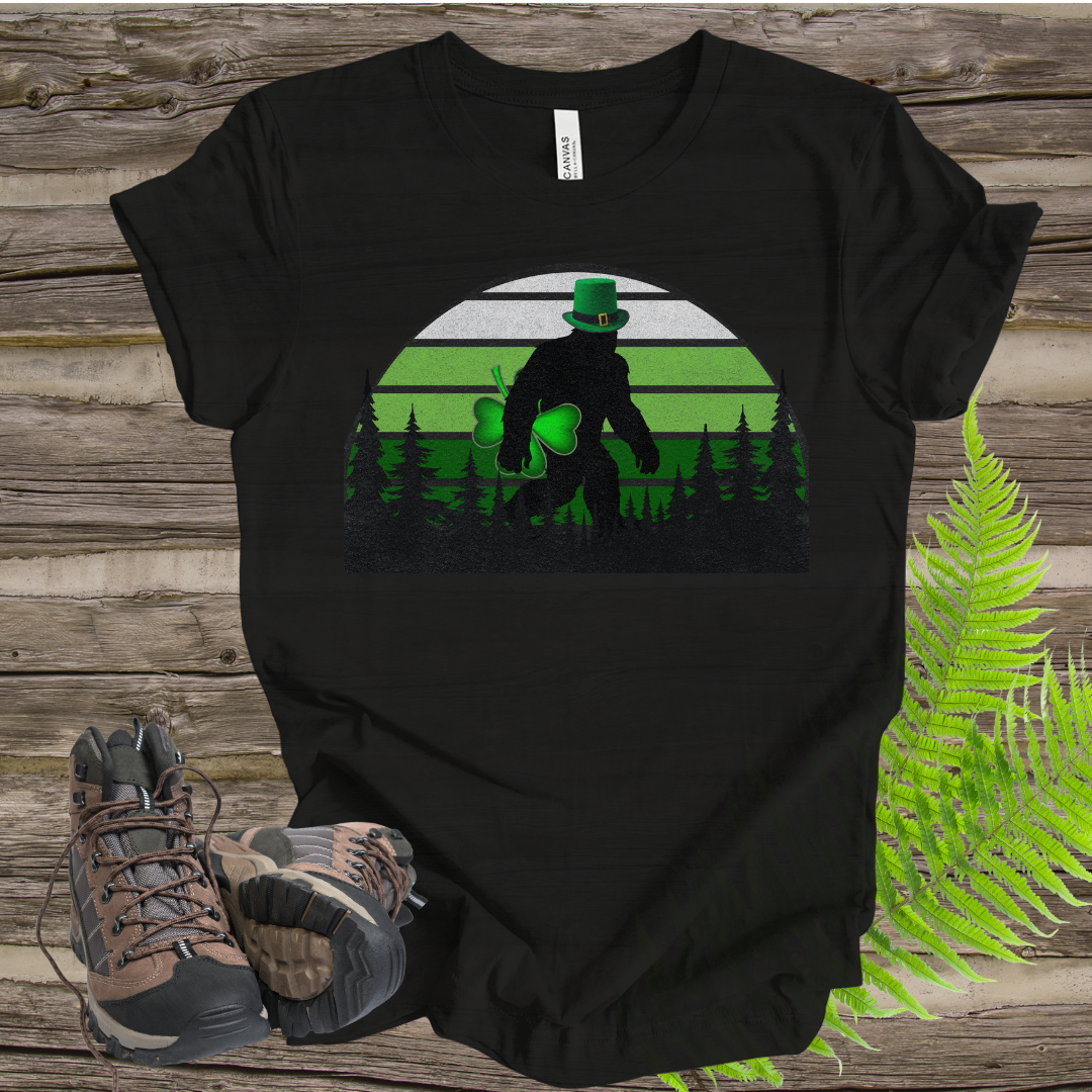 Bigfoot St. Patrick's Day tee Leprechaun Hat and 4-Leaf Clover