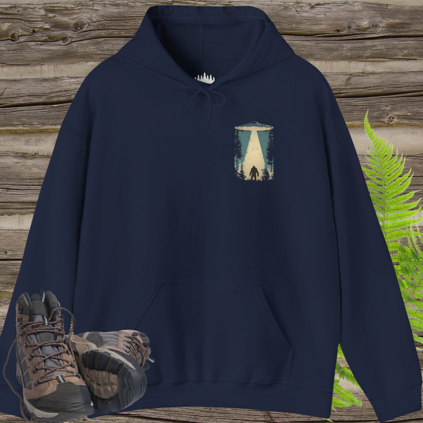 UFO Bigfoot Abduction Hoodie – Sasquatch Encounter Back Print Pullover