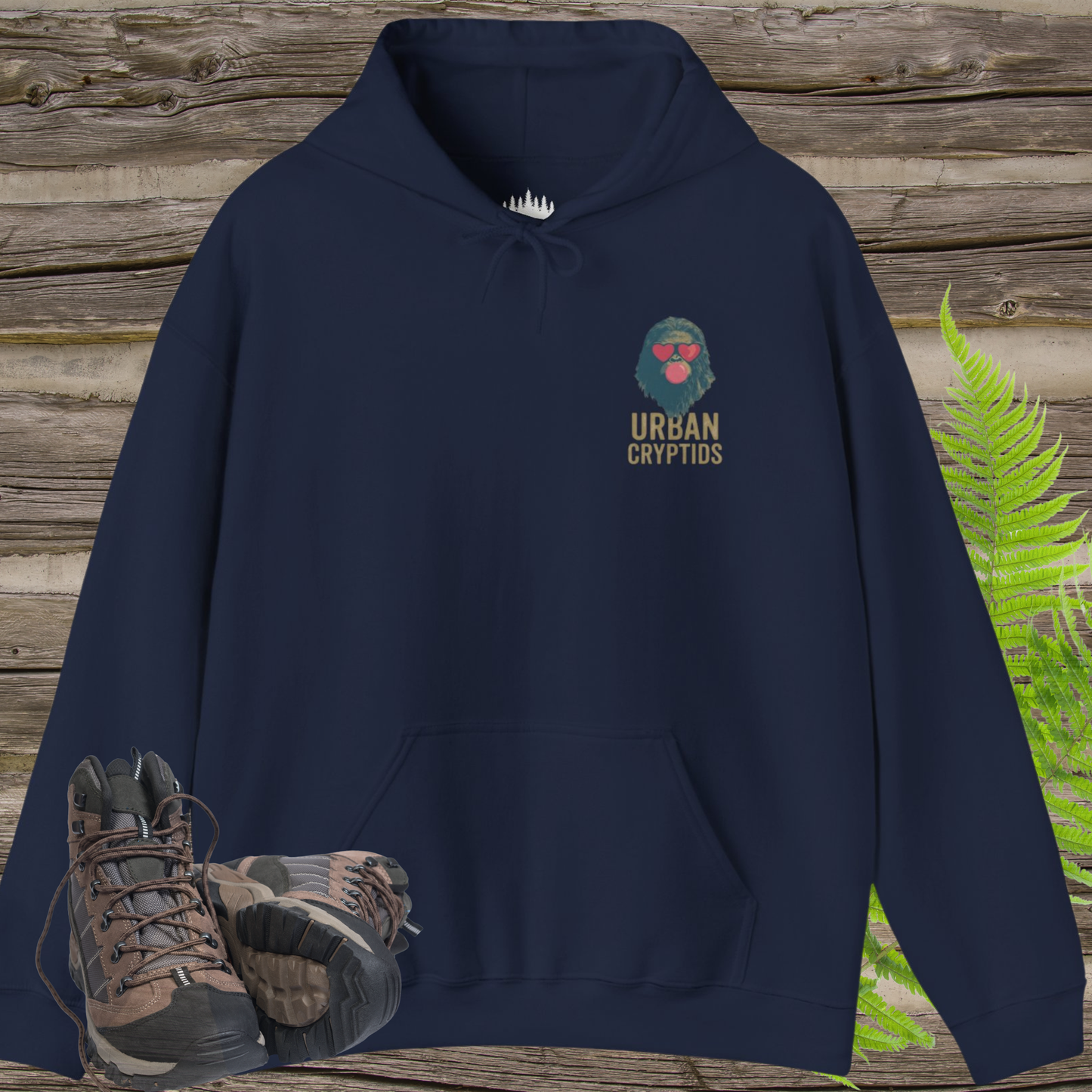 Bubblegum Sasquatch Hoodie | Urban Cryptids Bigfoot Heart Shades Pullover Sweatshirt