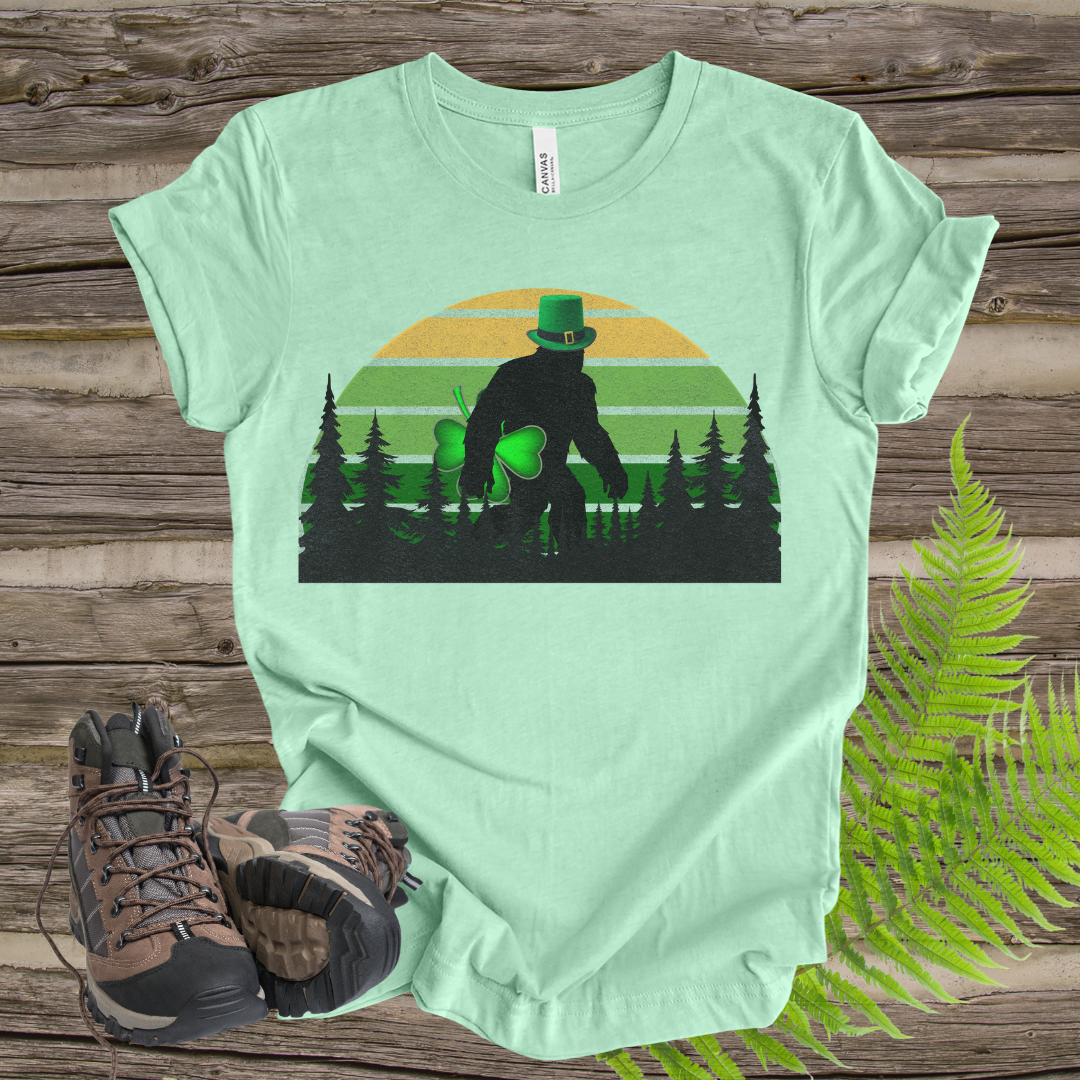 Bigfoot St. Patrick's Day tee Leprechaun Hat and 4-Leaf Clover