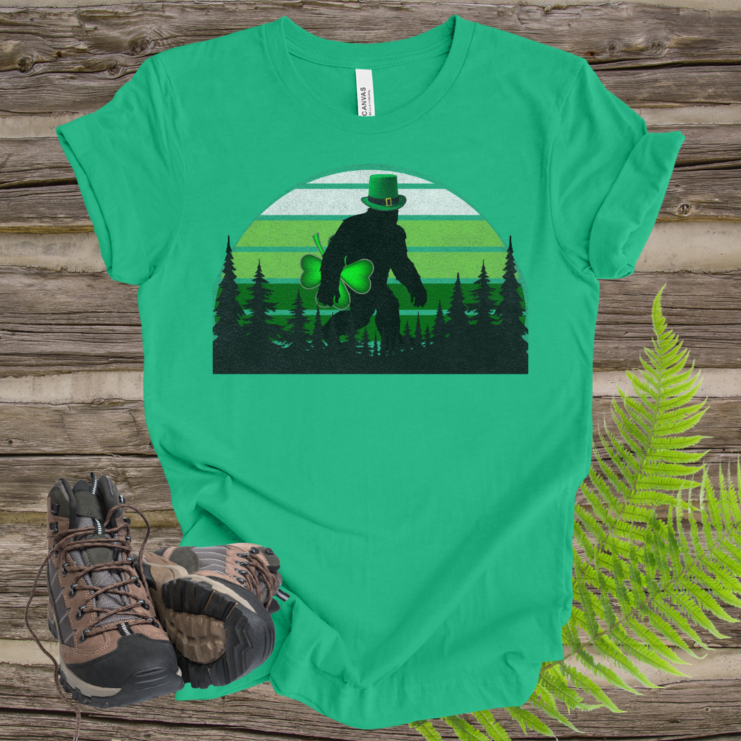 Bigfoot St. Patrick's Day tee Leprechaun Hat and 4-Leaf Clover