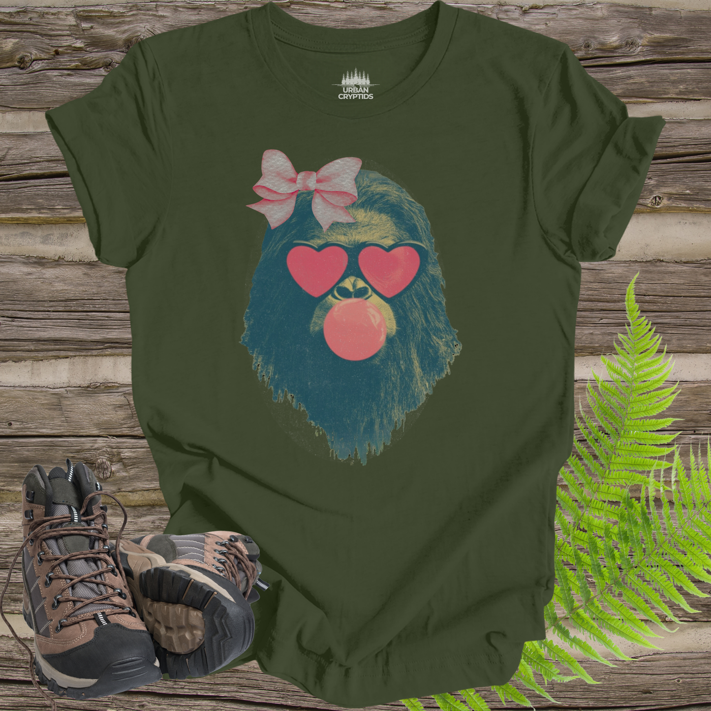 Bubblegum Sasquatch Bow Tee – Cute Bigfoot Valentine Shirt