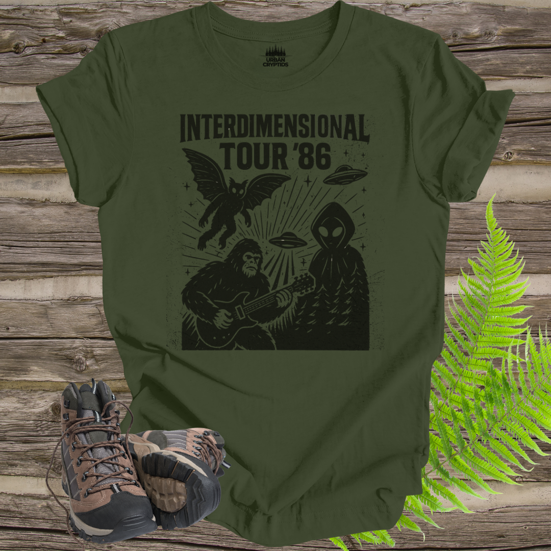 Cryptid Tour Unisex Tee - Interdimensional Tour '86 UFO Bigfoot Flatwoods Monster Mothman