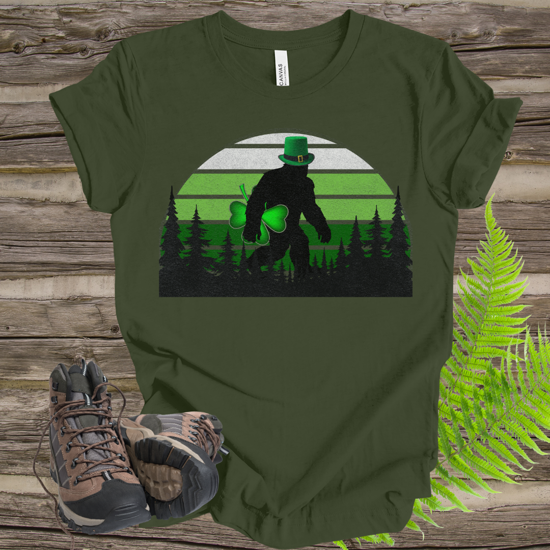 Bigfoot St. Patrick's Day tee Leprechaun Hat and 4-Leaf Clover