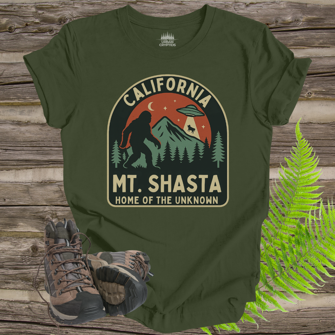 Mt. Shasta Bigfoot & UFO T-Shirt – Home of the Unknown (California Design)