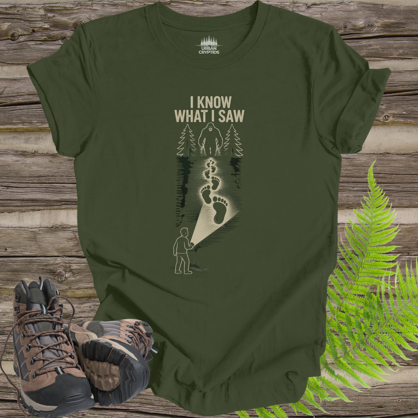 I Know What I Saw Bigfoot T-Shirt | Sasquatch Sighting Shirt | Cryptid Footprint Tee | Funny Cryptid Shirt | Paranormal Apparel