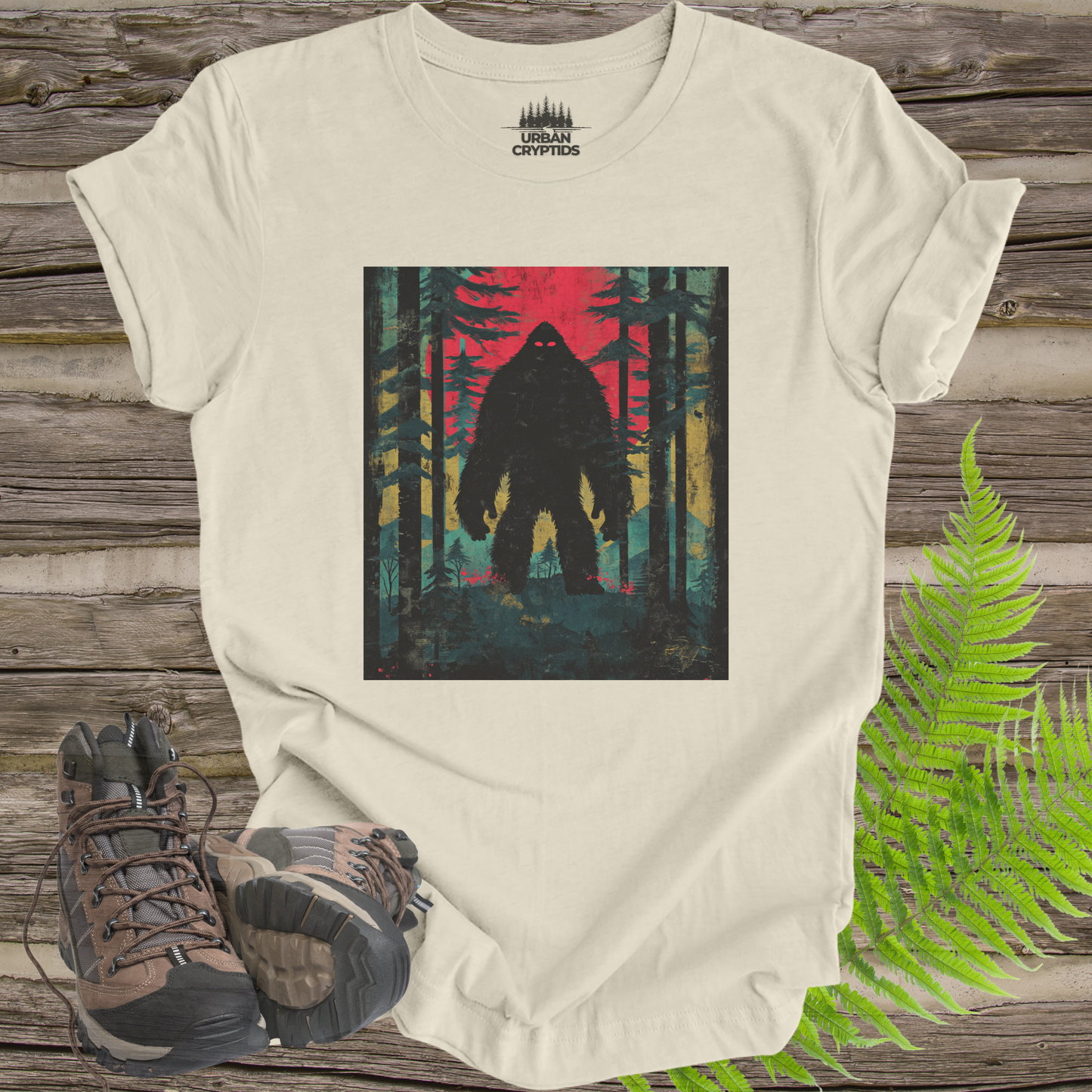 Vintage Bigfoot Forest Poster Tee – Retro Cryptid T-Shirt