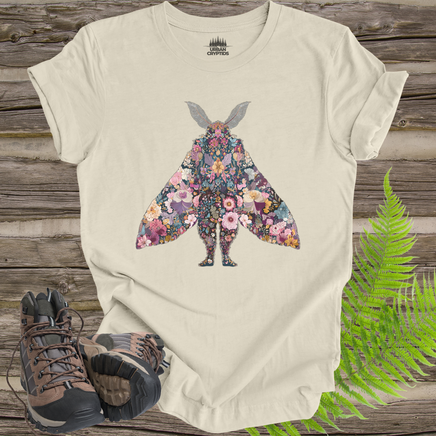 Floral Mothman T-Shirt | Wildflower Cryptid Silhouette Graphic Tee | Botanical Gothic Paranormal Shirt