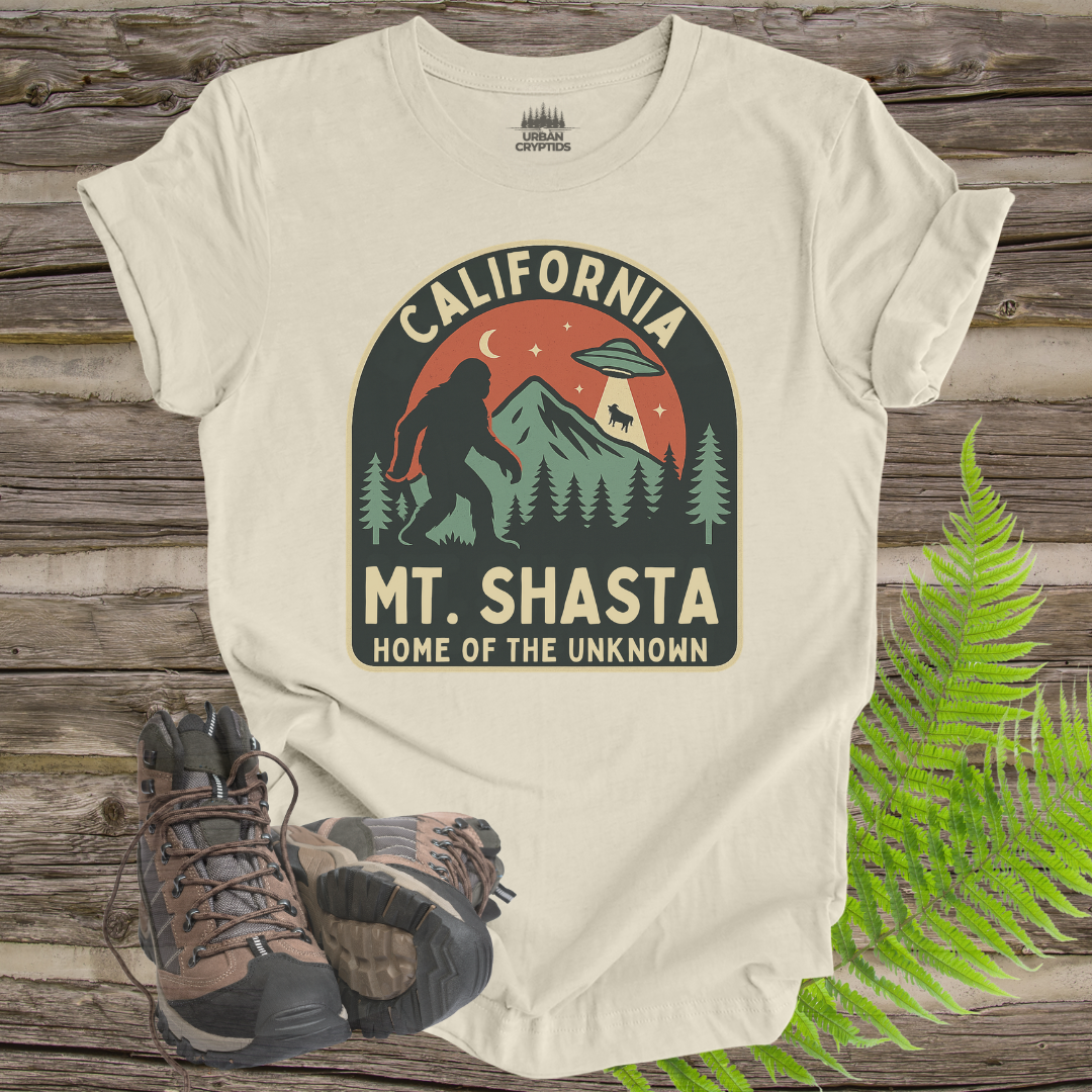 Mt. Shasta Bigfoot & UFO T-Shirt – Home of the Unknown (California Design)
