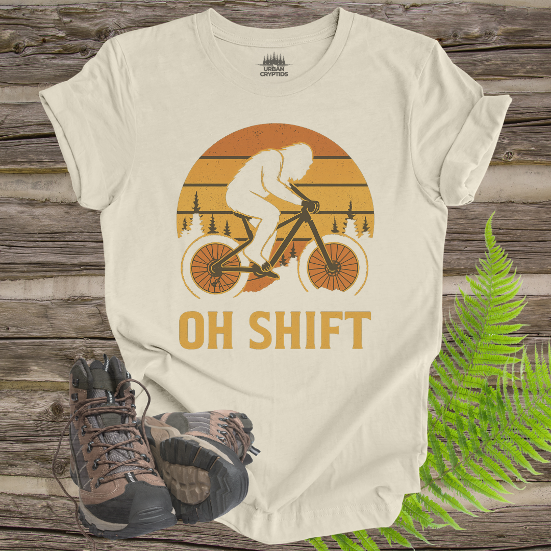 Oh Shift – Funny Bigfoot Mountain Bike T-Shirt (Retro Cycling Design)