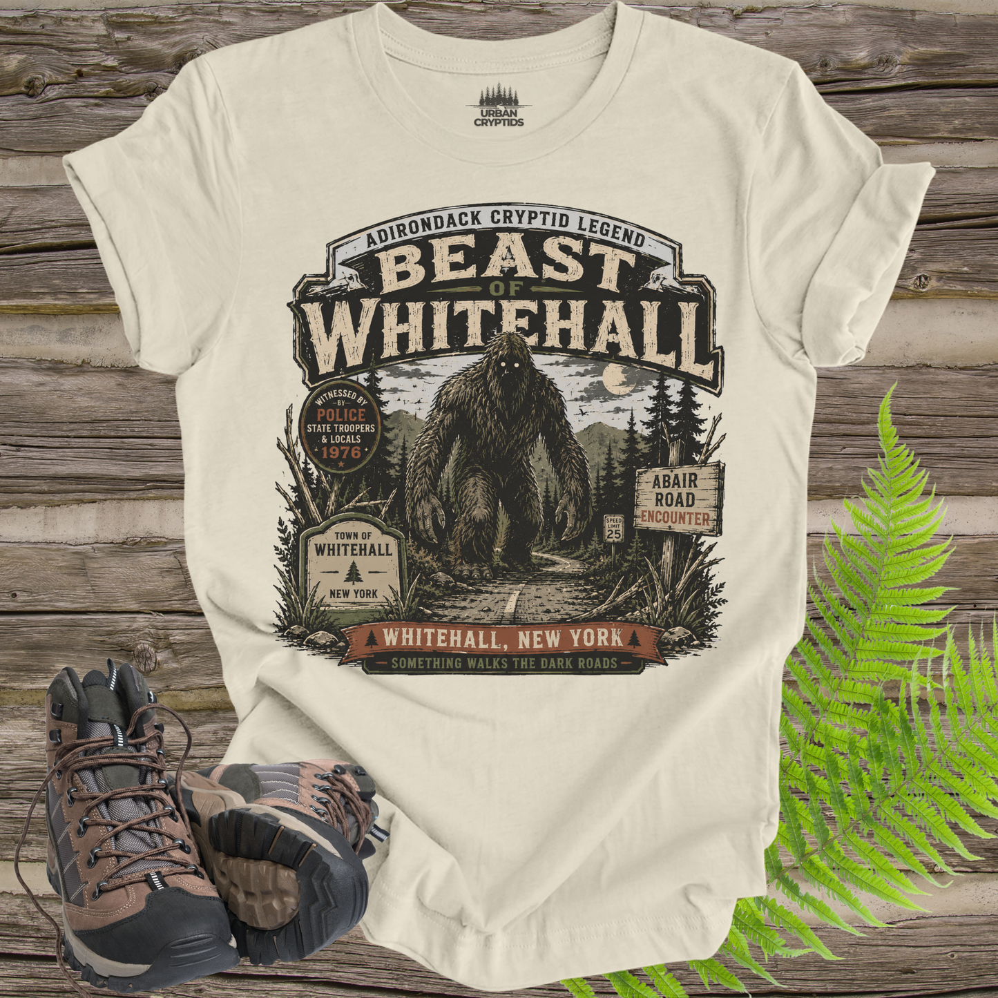 Beast of Whitehall T-Shirt – Adirondack Bigfoot Cryptid Shirt
