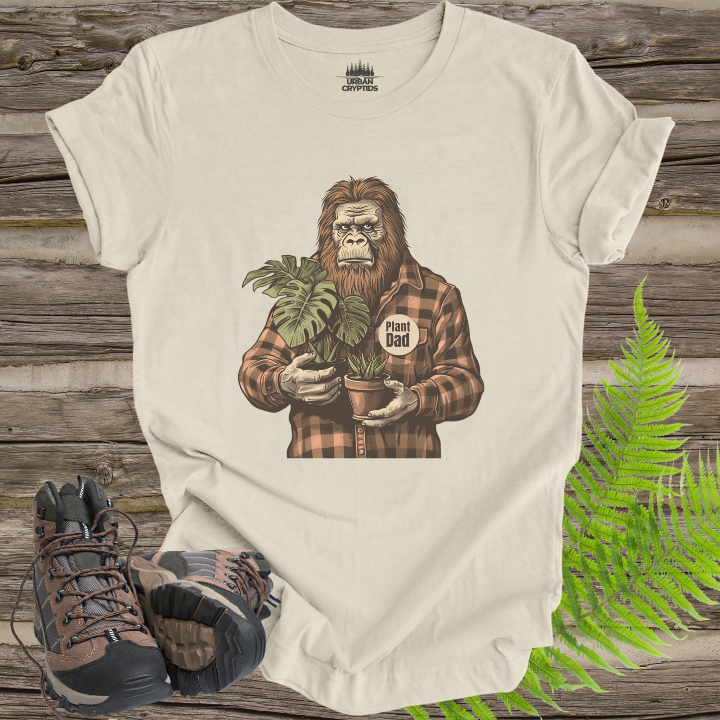 Bigfoot Plant Dad T-Shirt | Sasquatch Houseplant Graphic Tee | Funny Plant Lover Cryptid Shirt