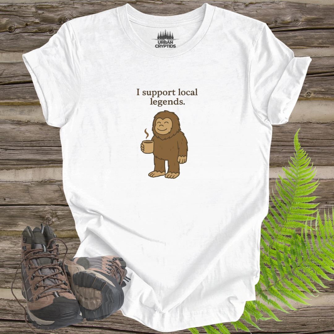 “I Support Local Legends” Bigfoot Tee – Funny Sasquatch Shirt for Cryptid Fans