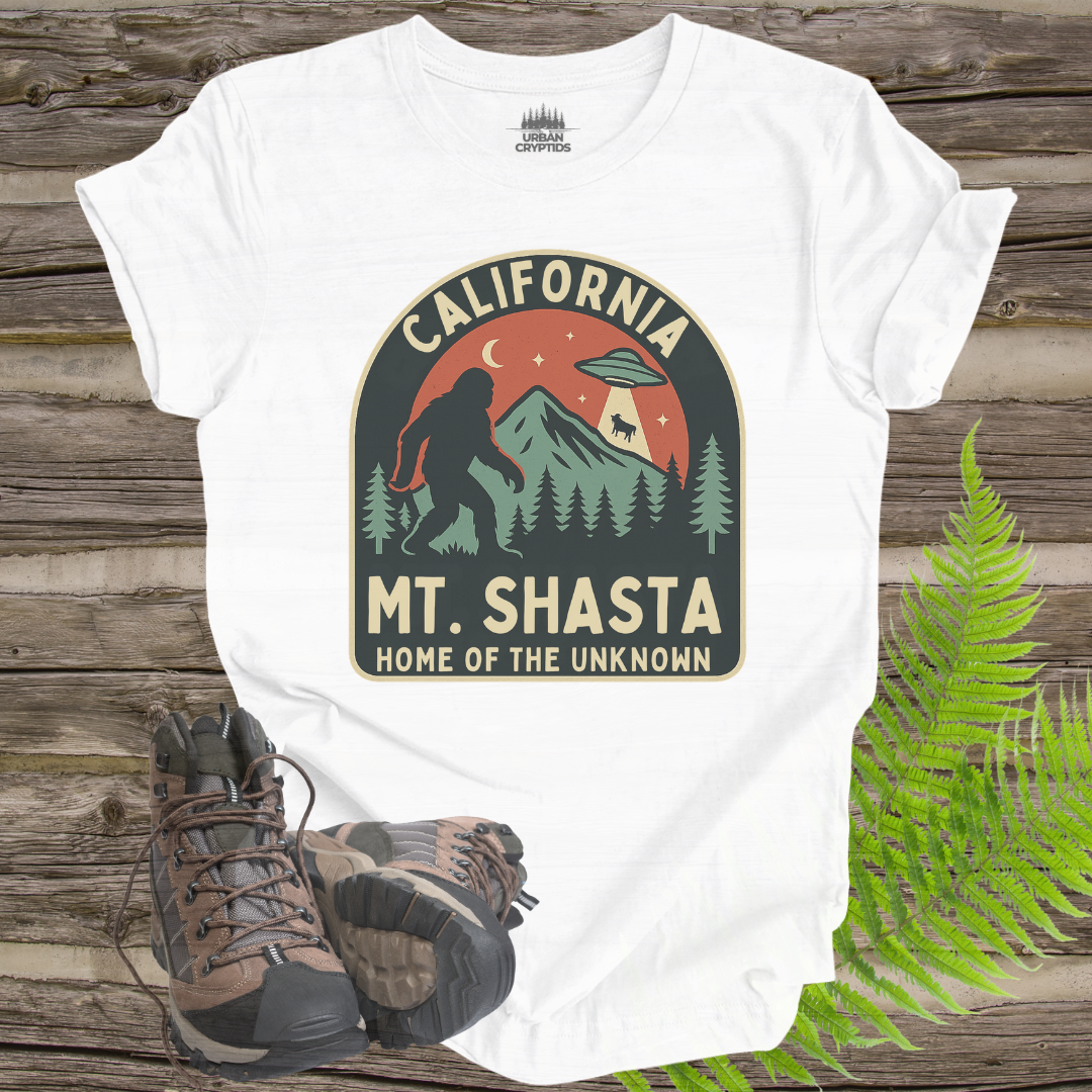 Mt. Shasta Bigfoot & UFO T-Shirt – Home of the Unknown (California Design)