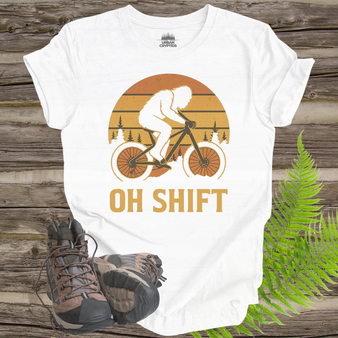 Oh Shift – Funny Bigfoot Mountain Bike T-Shirt (Retro Cycling Design)