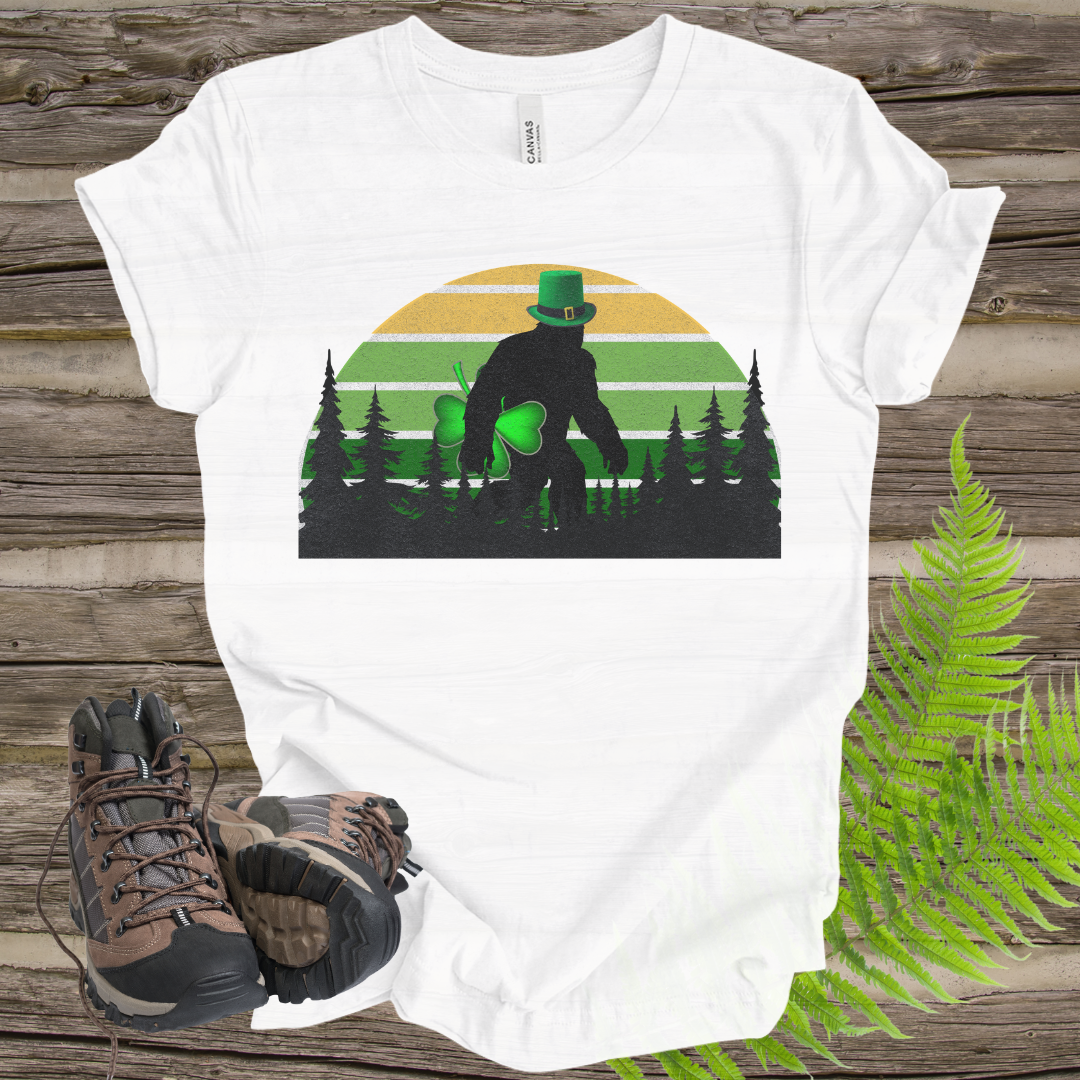 Bigfoot St. Patrick's Day tee Leprechaun Hat and 4-Leaf Clover