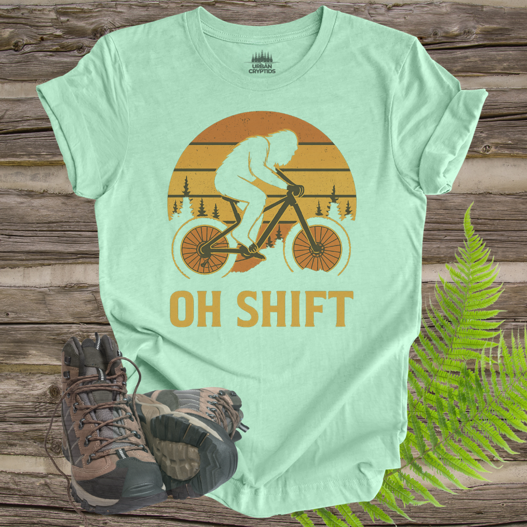 Oh Shift – Funny Bigfoot Mountain Bike T-Shirt (Retro Cycling Design)