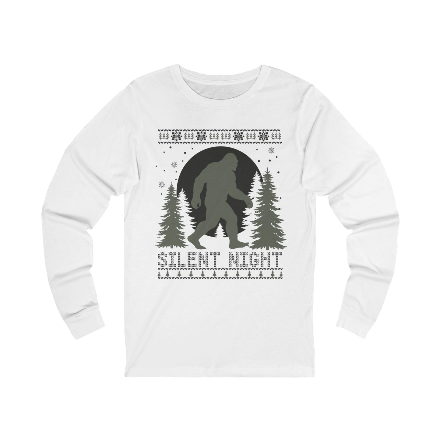 Silent Night Bigfoot Long Sleeve Tee — Woodland Sasquatch Holiday Shirt