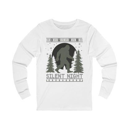 Silent Night Bigfoot Long Sleeve Tee — Woodland Sasquatch Holiday Shirt