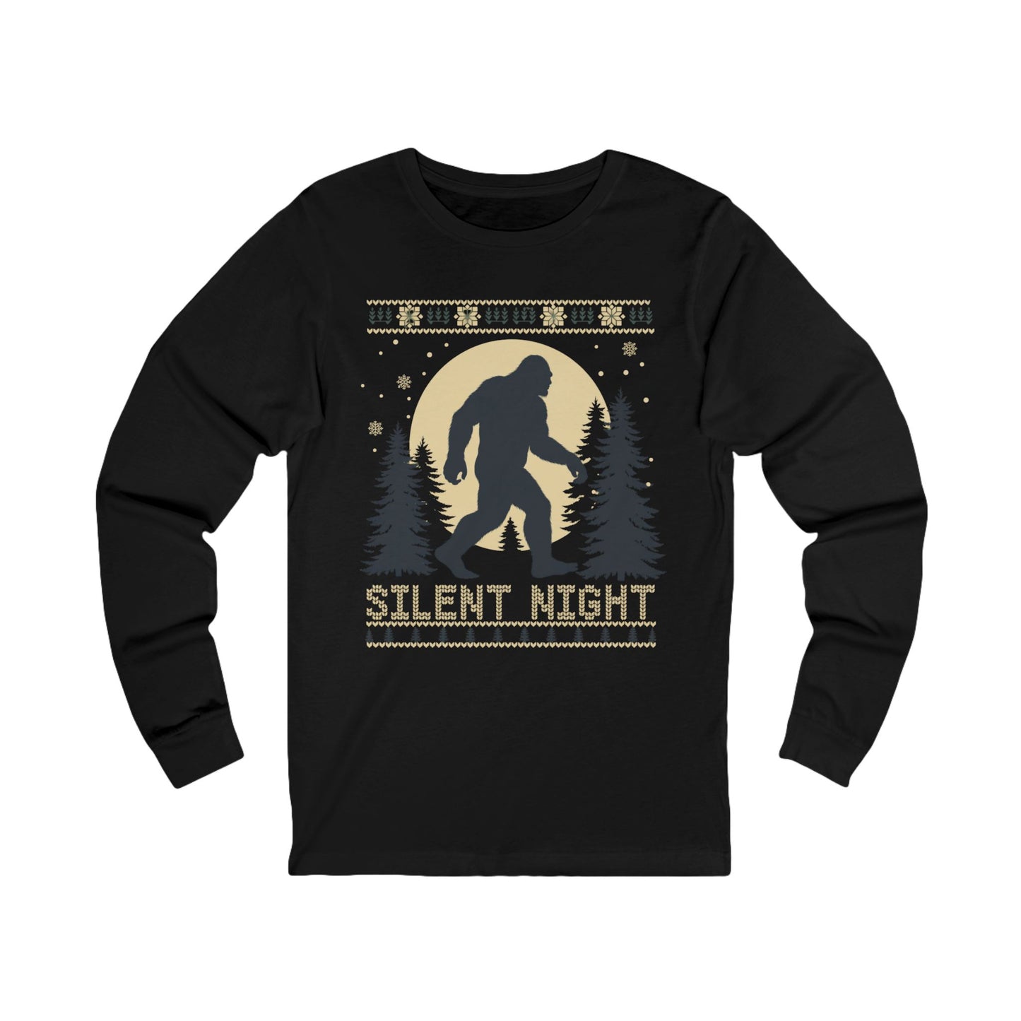 Silent Night Bigfoot Long Sleeve Tee — Woodland Sasquatch Holiday Shirt