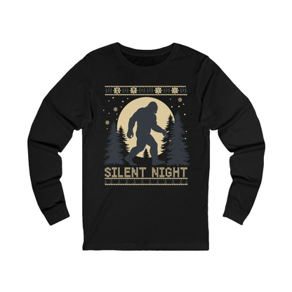 Silent Night Bigfoot Long Sleeve Tee — Woodland Sasquatch Holiday Shirt