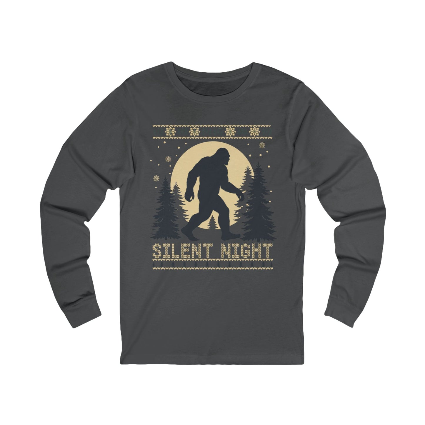 Silent Night Bigfoot Long Sleeve Tee — Woodland Sasquatch Holiday Shirt
