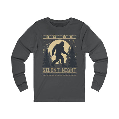 Silent Night Bigfoot Long Sleeve Tee — Woodland Sasquatch Holiday Shirt
