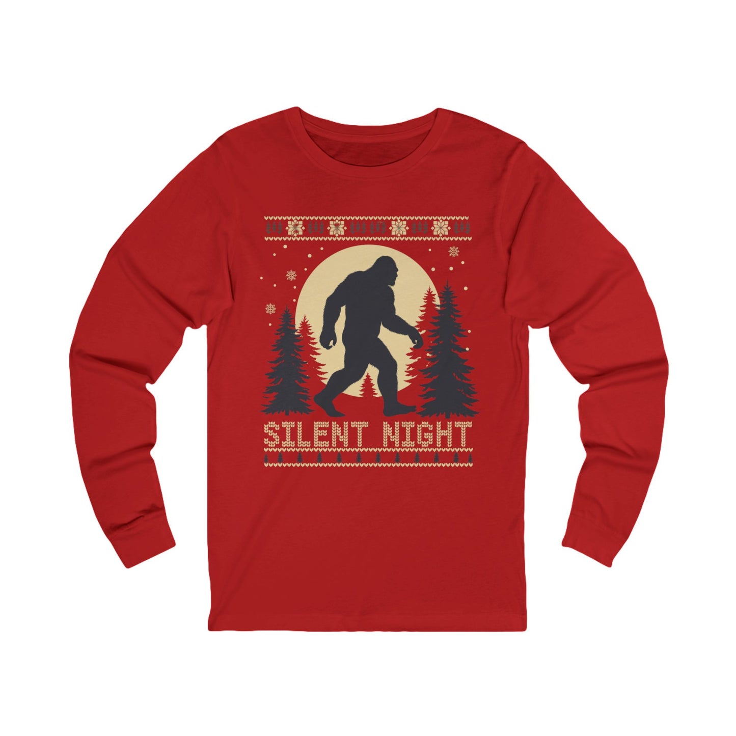 Silent Night Bigfoot Long Sleeve Tee — Woodland Sasquatch Holiday Shirt