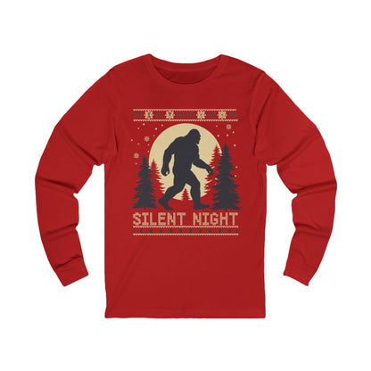 Silent Night Bigfoot Long Sleeve Tee — Woodland Sasquatch Holiday Shirt