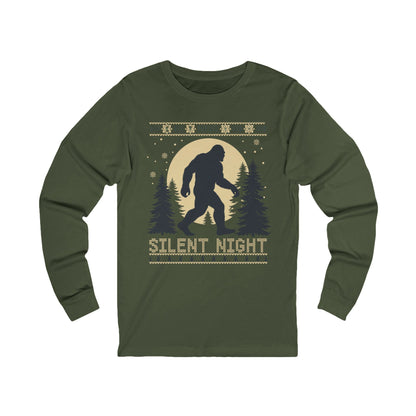 Silent Night Bigfoot Long Sleeve Tee — Woodland Sasquatch Holiday Shirt