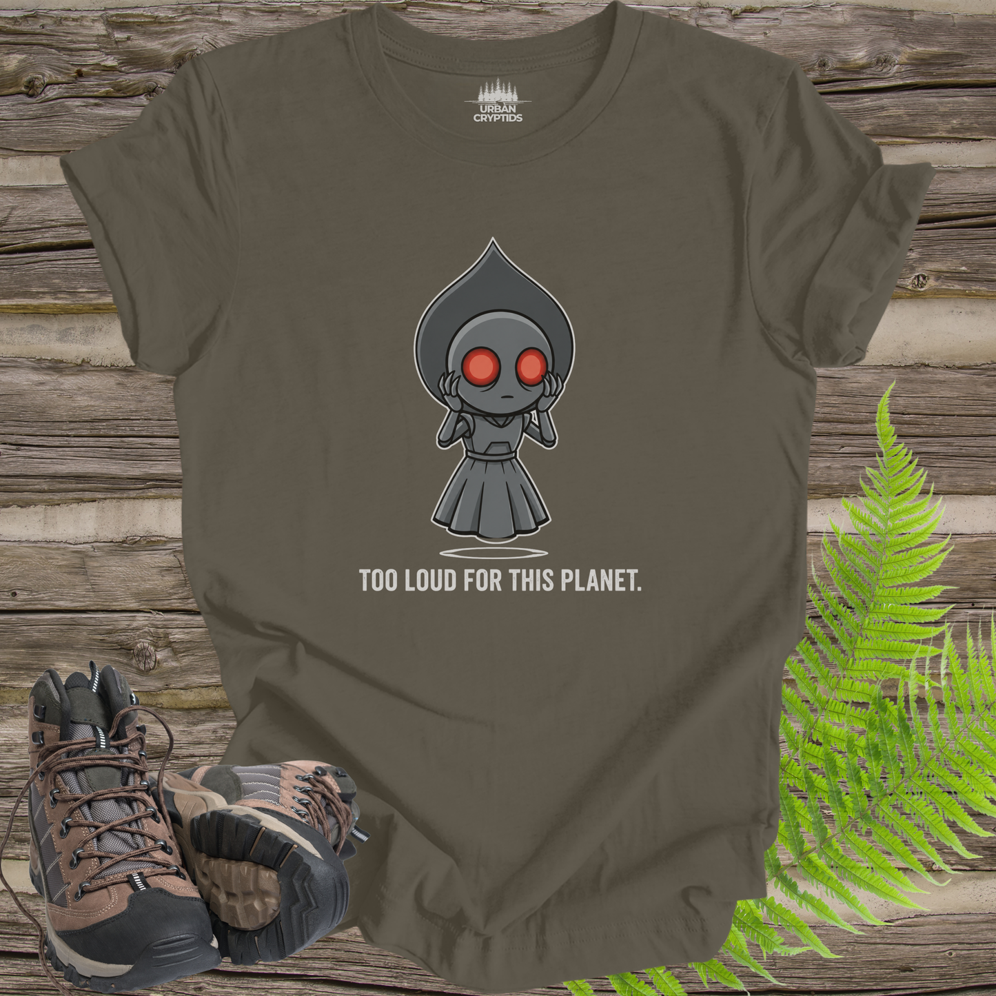 Too Loud For This Planet | Chibi Flatwoods Monster T-Shirt