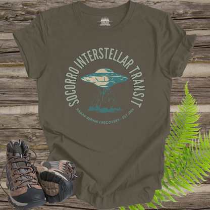 Socorro Interstellar Transit T-Shirt – Retro UFO Travel Agency Tee
