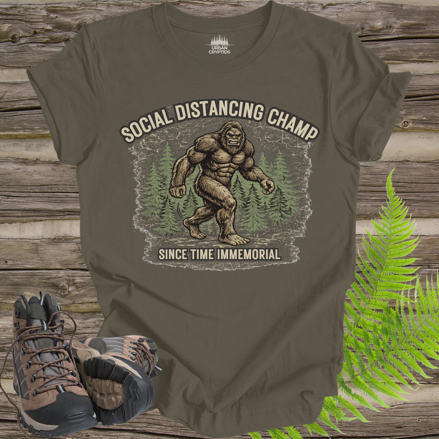 Social Distancing Champ | Funny Bigfoot Vintage T-Shirt