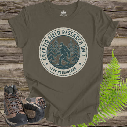 Cryptid Field Research Unit T-Shirt – Bigfoot “Lead Researcher” Vintage Badge Tee