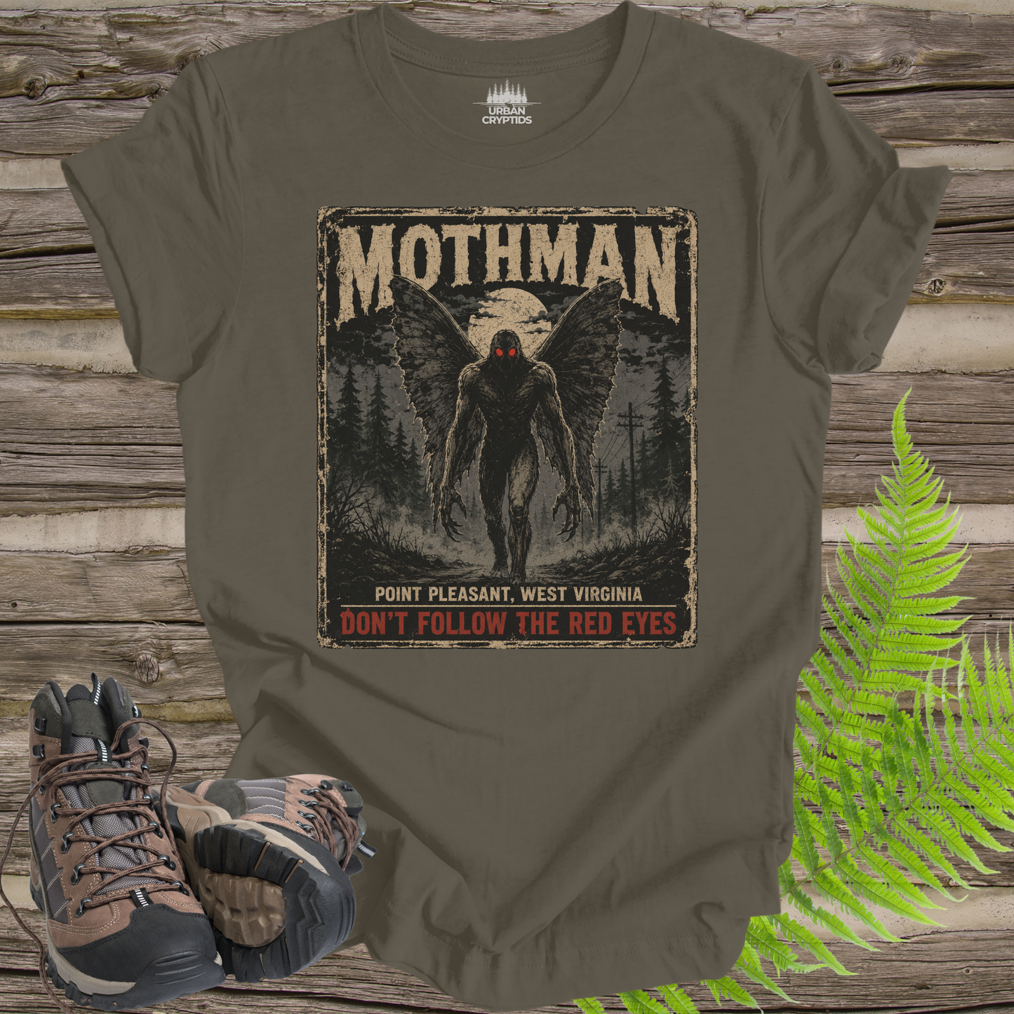 Don’t Follow the Red Eyes Mothman T-Shirt – Scary Point Pleasant Cryptid Tee