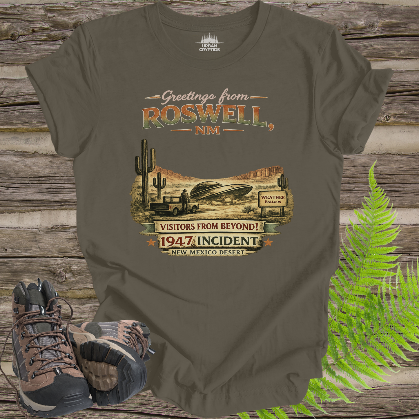 Greetings from Roswell NM T-Shirt – 1947 Incident Vintage UFO Souvenir Tee