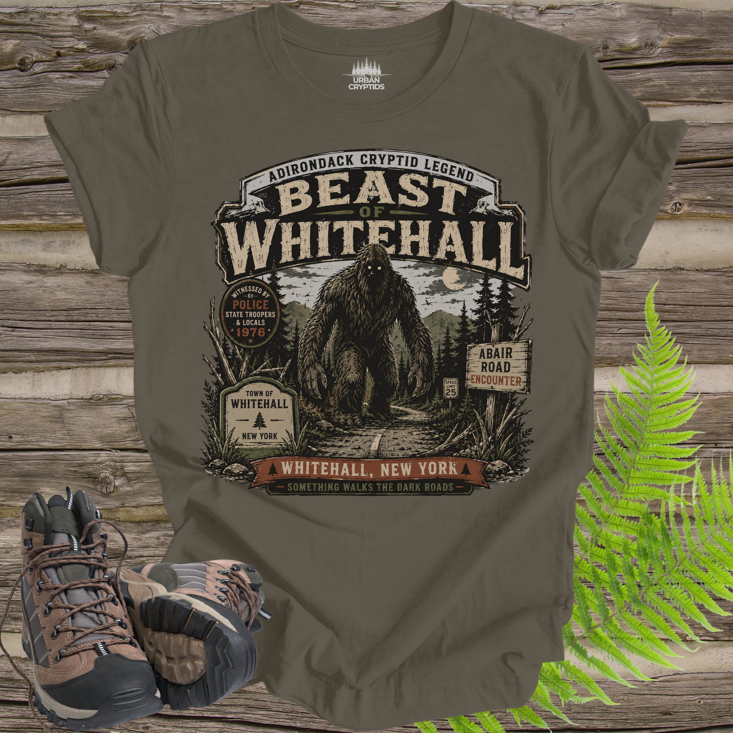 Beast of Whitehall T-Shirt – Adirondack Bigfoot Cryptid Shirt
