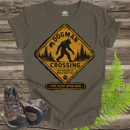 Dogman Crossing Vintage Warning Sign T-Shirt | Funny Cryptid Tee
