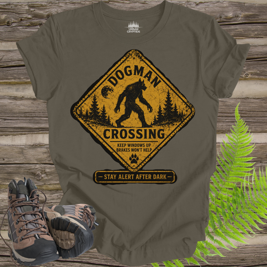 Dogman Crossing Vintage Warning Sign T-Shirt | Funny Cryptid Tee
