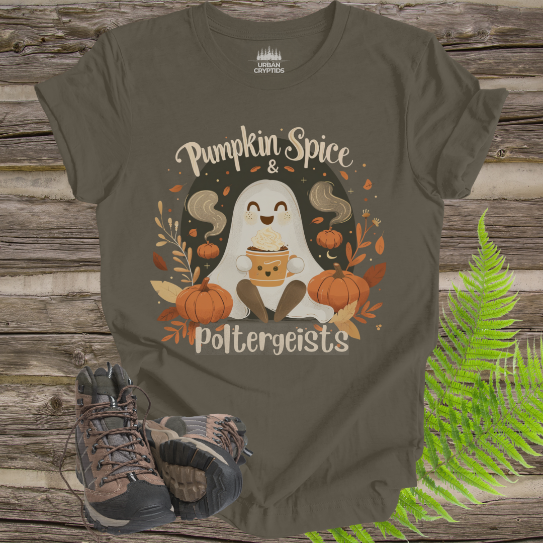 Pumpkin Spice & Poltergeists T-Shirt | Cute Ghost Halloween Coffee Tee